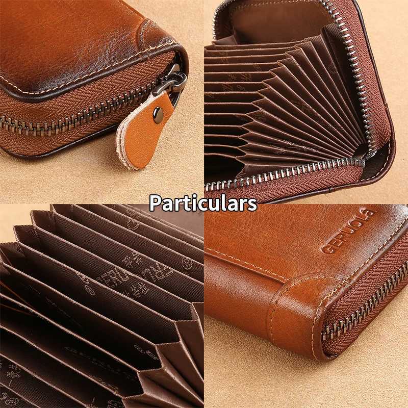 Mens Genuine Leather Large Capacity MultiSlot Card Holder with Drivers License Case New Gradient Color Design RFID BlockingW251017