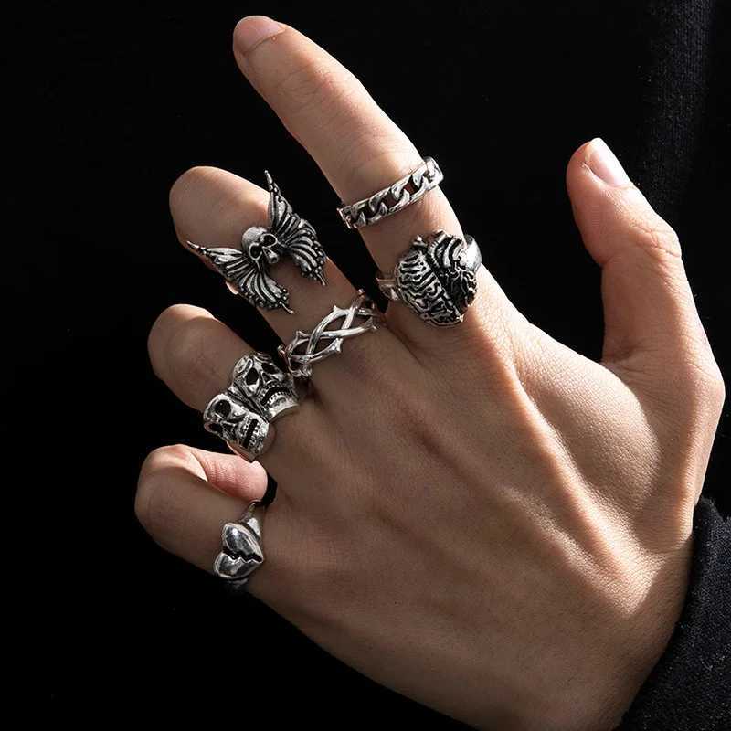 6Pcs Punk Poker Joker Silver Color Rings for Men Goth Skeleton Billiards Set Couple Emo Fashion Jewelry Anillos Hombre Z251017