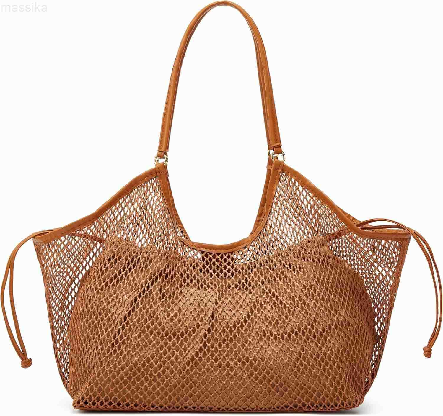Large Mesh Hobo for Women Summer Beach Bag with Inner Bag Large Tote Elegant Purses for Vacation Travel M251017