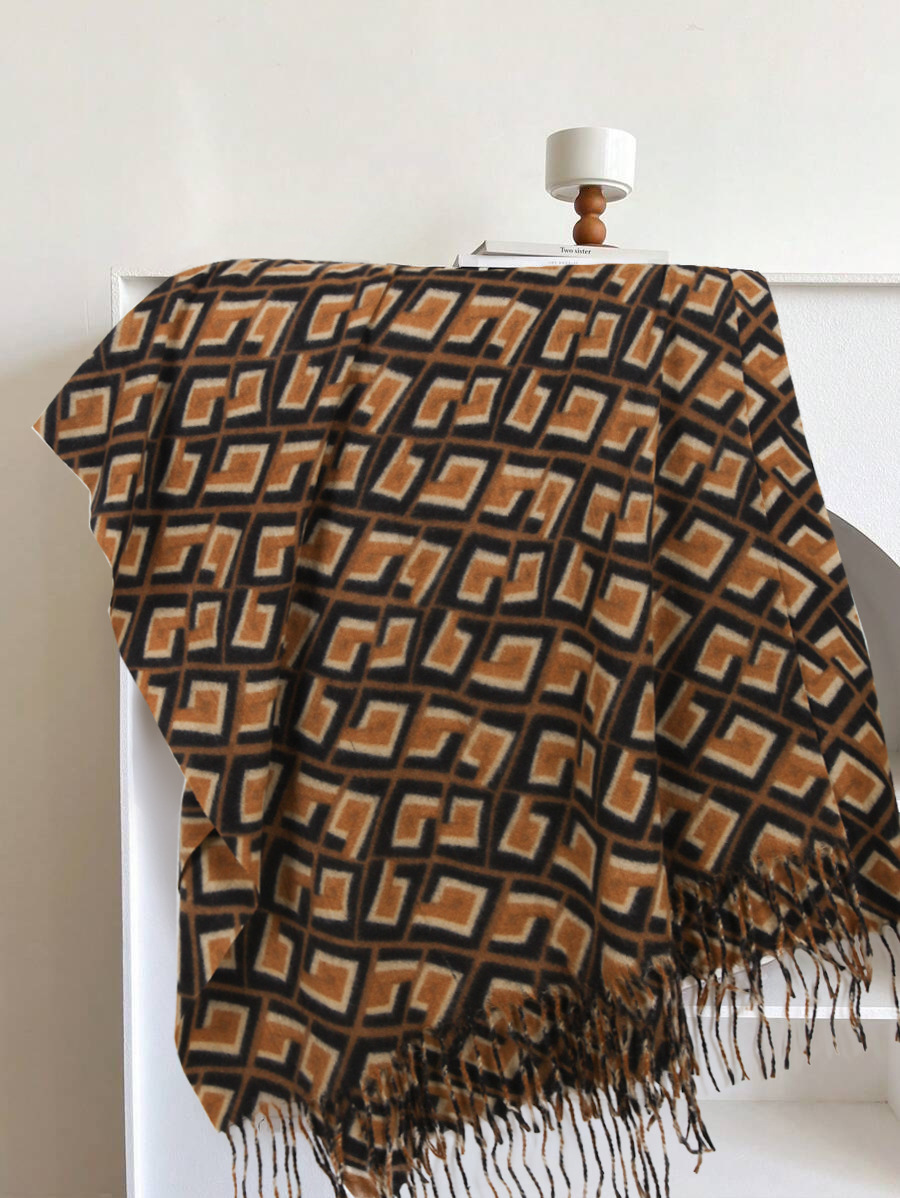 Plaid Print Scarf Mid-Length Shawl High-End Imitation Cashmere Winter Atmosphere Warm Neck