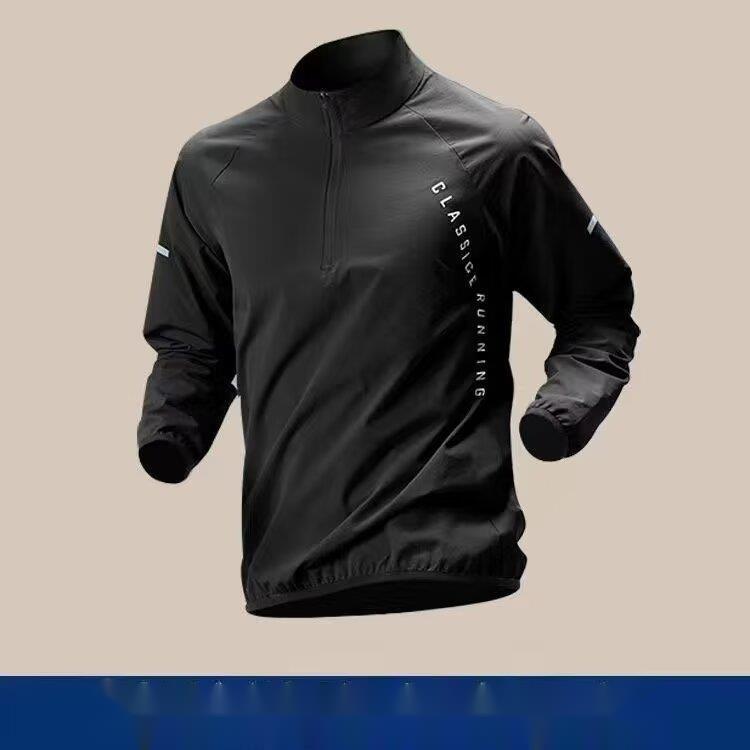 Winter Fleece-Lined Warm Affordable Quick-Dry Long Sleeve T-Shirt Men's Sports Top Running Morning Jogging Half-Zip Training Wear