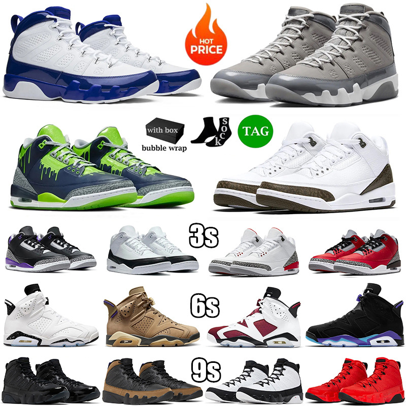 Sneakers 3s 6s 9s Basketball Shoes Mens Womens Designer Shoes Fashion Black Cat Cool Grey Fire Red Olive Bred UNC Outdoors Man Sports Trainers Eur Size 40-47
