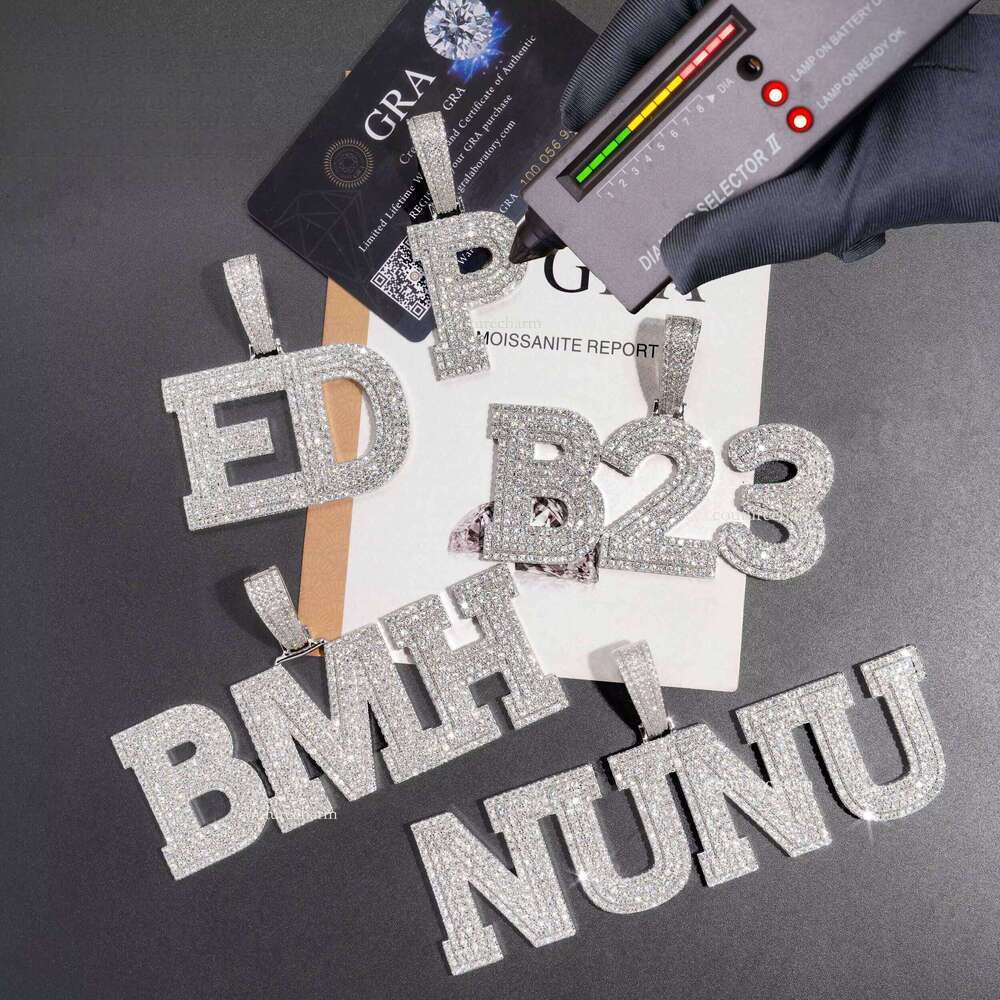 Iced Out Custom Hiphop Letter A-Z Letters 0-9 Number Pendants Moissanite Initial Pendant Sier Jewelry