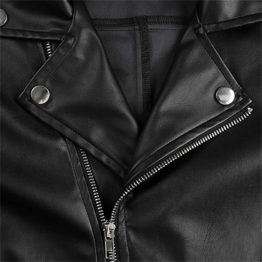 Vangull Faux Leather Cropped Jackets Women Punk Black Coat Woman Gothic Long Sleeve Overcoat With Chains Outwears TopsT251017