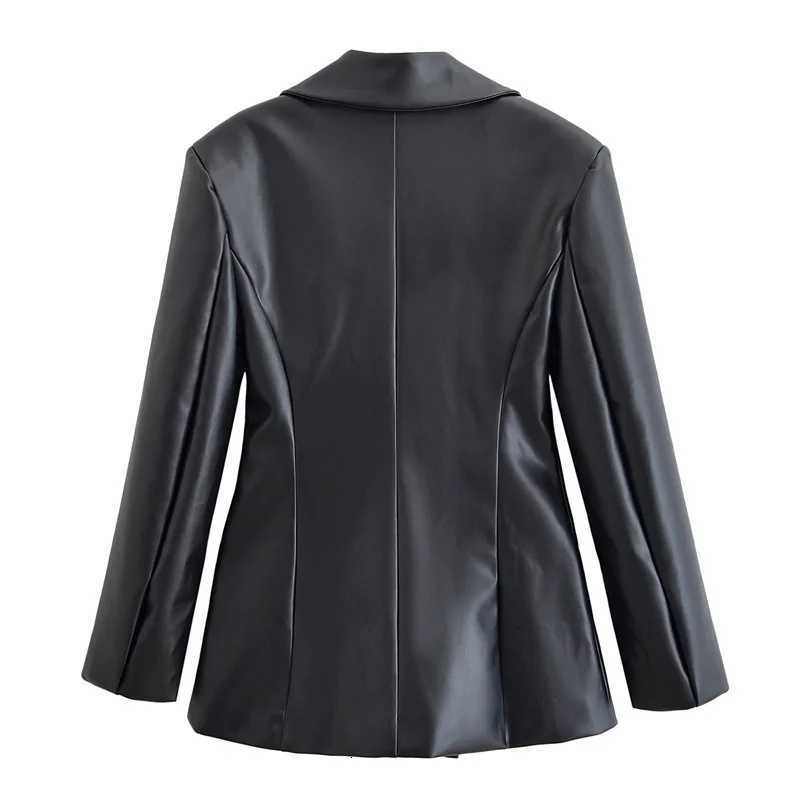 Womens Jacket 2025 Autumn New Style Black Long Sleeve Faux Leather Slim Fit Blazer Motorcycle Style StylishT251017