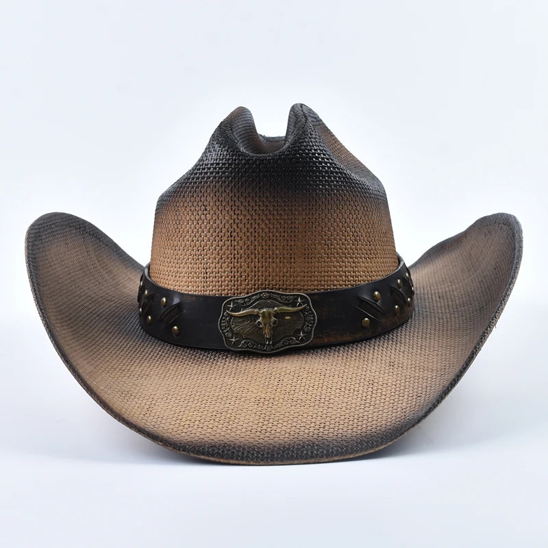 Western Style Straw Cowboy Summer Hats For Men Vintage Curled Wide Brim Cowgirl Hats Sombrero Hombre 251015