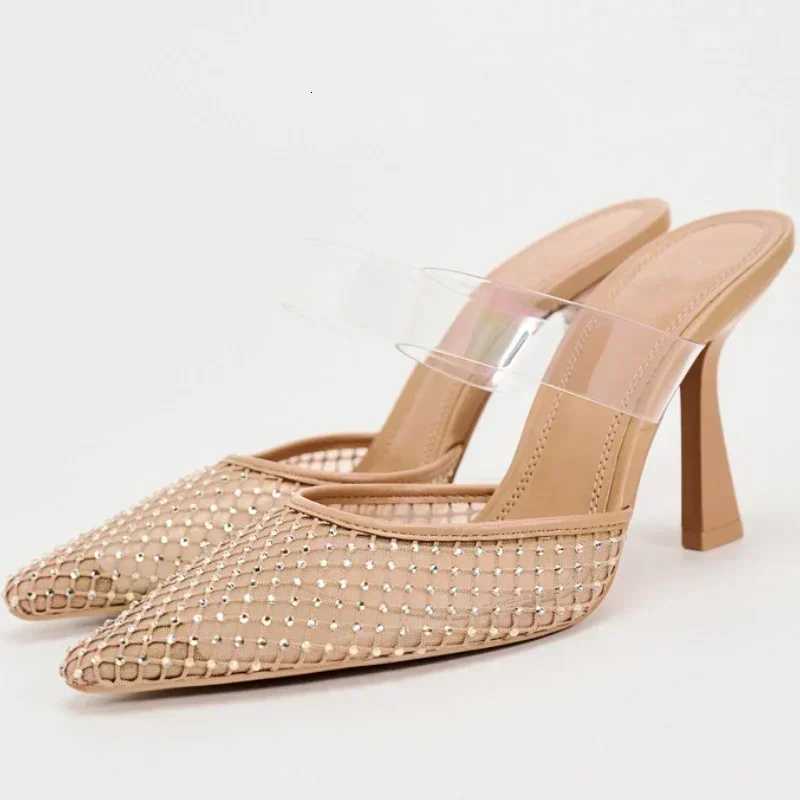 Crystal Mesh Breathable Thin High Heel Slippers Women Sexy Pointed Toe Slingback Slide Sandal Elegant Designer Party Dress Pumps Z251015