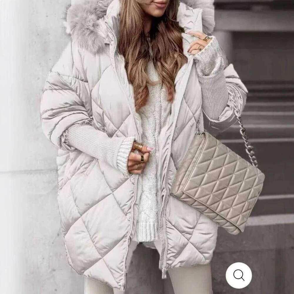 2025 Autumn and Winter Temperament Hooded Zipper Commuter Wind Women's Coat Cotton-padded Jacket Down Cotton Coat