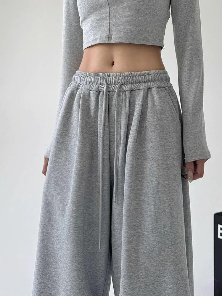 Y2K Harajuku Wide Leg Sweatpants Women Streetwear Baggy Oversize Gray Sports Pants High Waist Drawstring Casual Joggers Trousers 251016