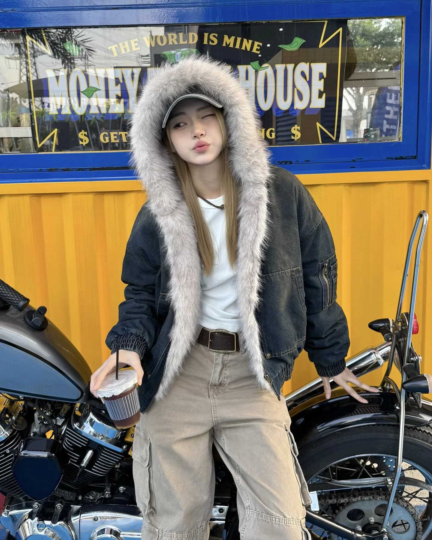 Gothic Harajuku Washed Blue Hoodie Jacket Y2K Clothes Mens Womens Winter Warm Plush Denim Jacket Fashion Casual Coats W251016