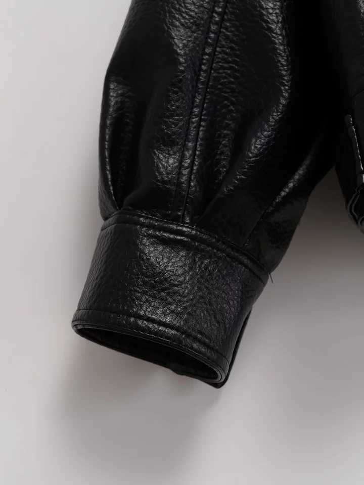 UNIZERA2025 autumn new womens casual fashion simple loose imitation leather stand collar pilot leather jacket coatT251017