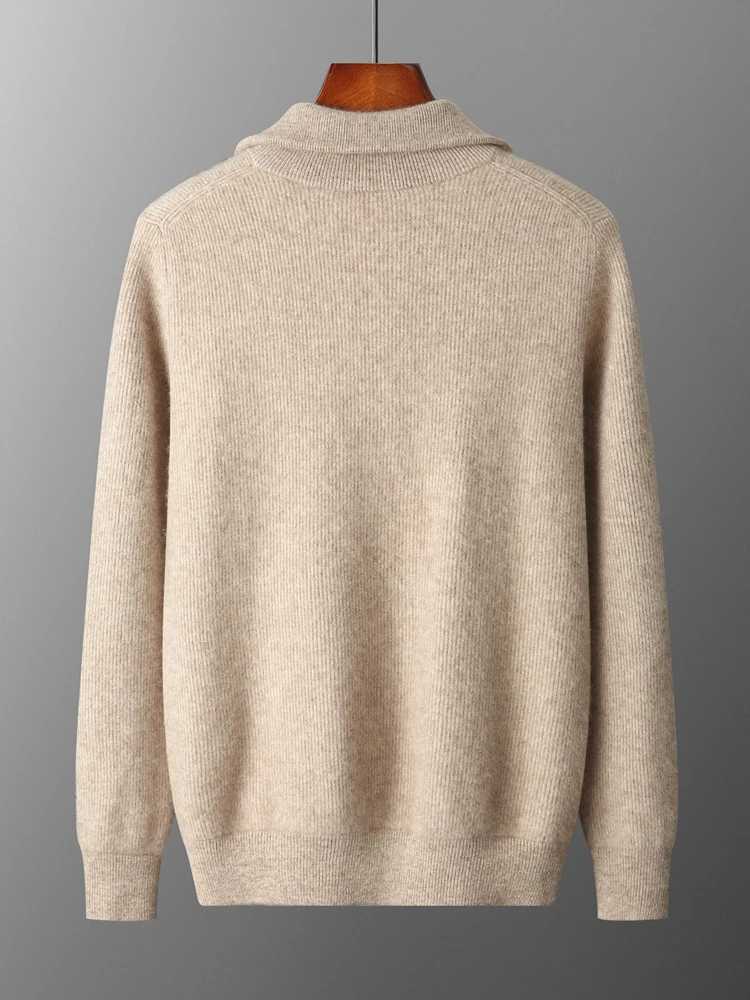 Autumn Winter 100 Merino Wool Cardigan Sweater Mens Turndown Collar Zipper Pocket Soild Smart Casual Knitwear Jackets Soft J251017