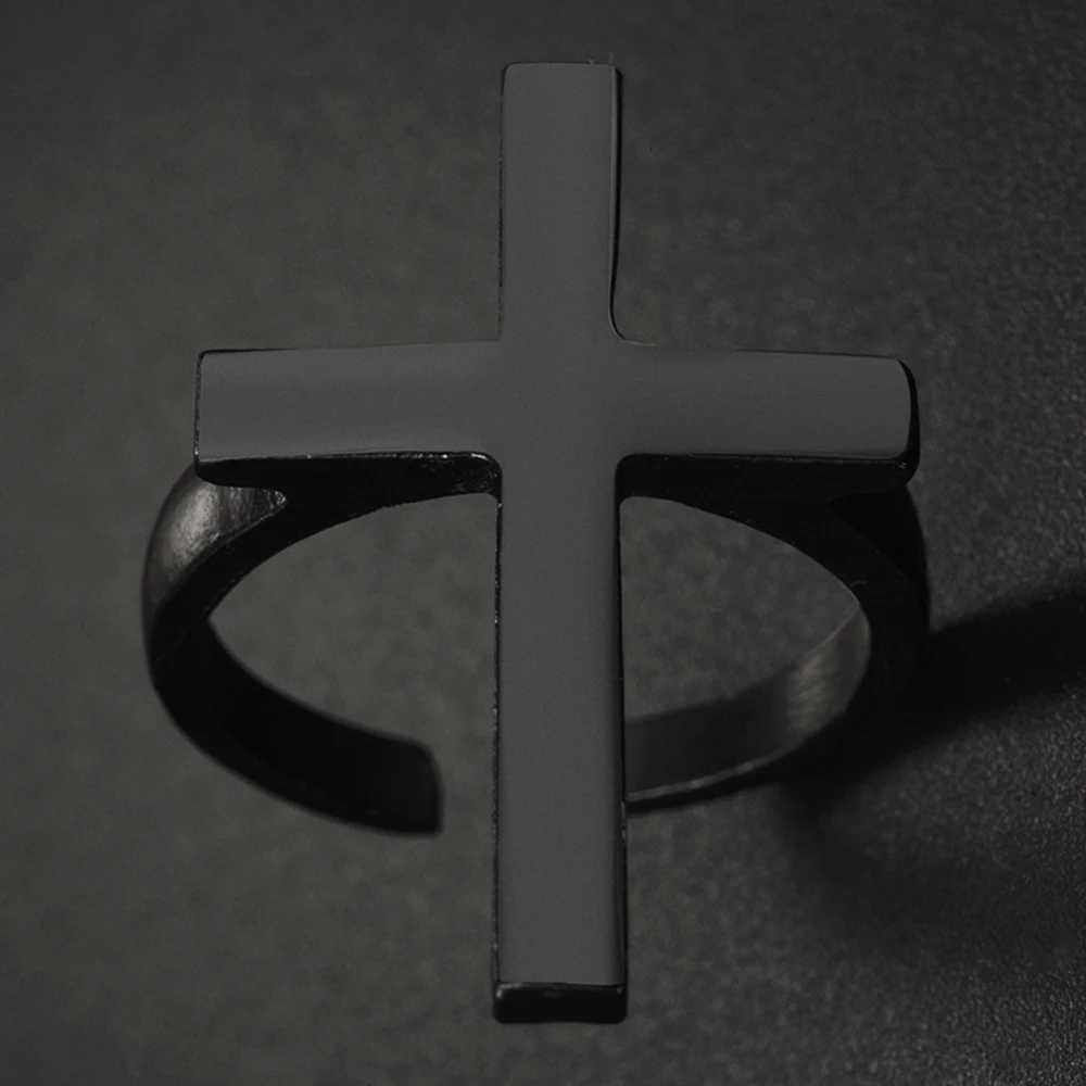 1PC Punk Vintage Black Big Cross Open Ring For Women Party Jewelry Men Trendy Gothic Gold Silver Color Finger Rings Anillo Z251017