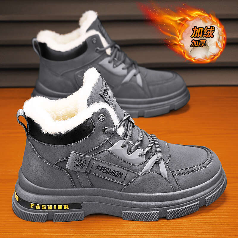 Men's Women's Fleece-Like Insulated Thick Rubber Sole, Round Toe Arch Support Short Ankle With Faux Fur-Like Collar, Lace-Up Closure, Cushio