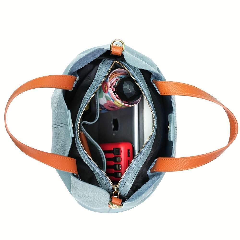 Men's Top Layer Cowhide Tote Bag Genuine Leather New Versatile Work Commute Handbag Unisex Adjustable Shoulder Strap For Lover Perfect Gift