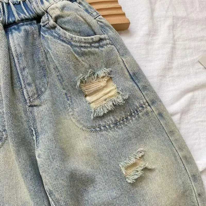 Childrens jeans Spring and Autumn boys casual ripped pants 2025 new baby pants stylish Korean trousersT251017