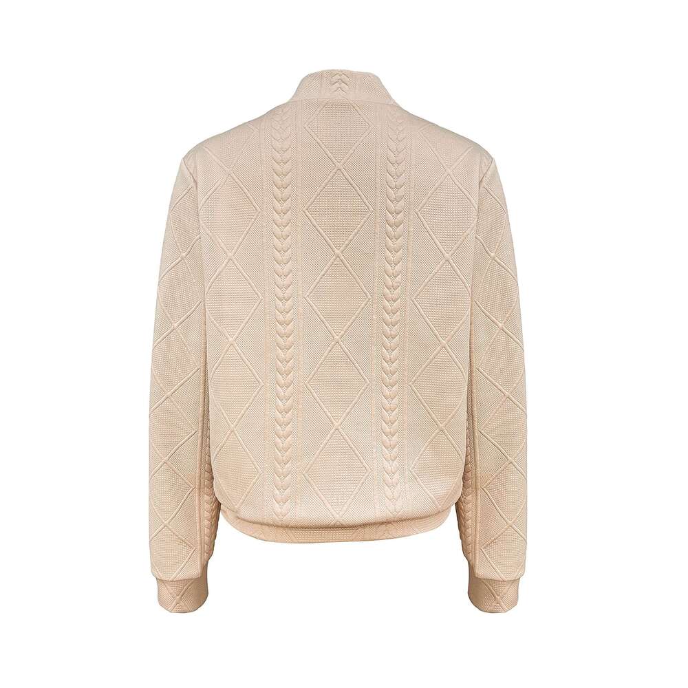 Zip Front Textured Jacket, Casual Solid Color Long Sleeve Jacket For Spring & Fall, Women's Clothing