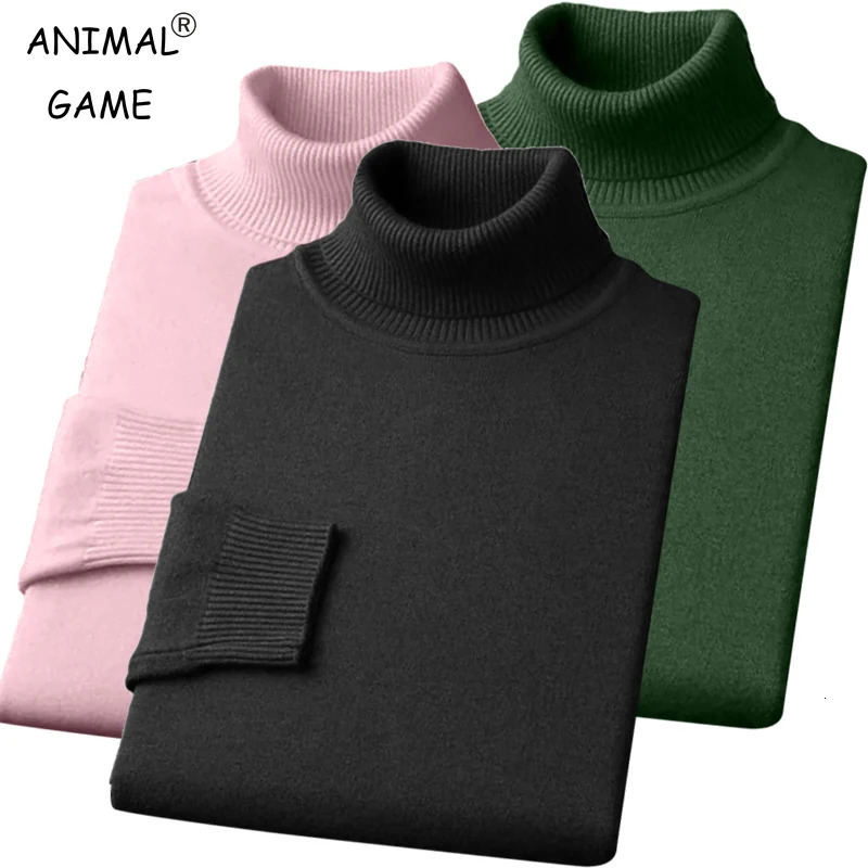 Autumn Mens High Quality Knitted Turtleneck Sweater Winter Long Sleeve Breathable Pullover Large Solid Color Warm Streetwear 251017