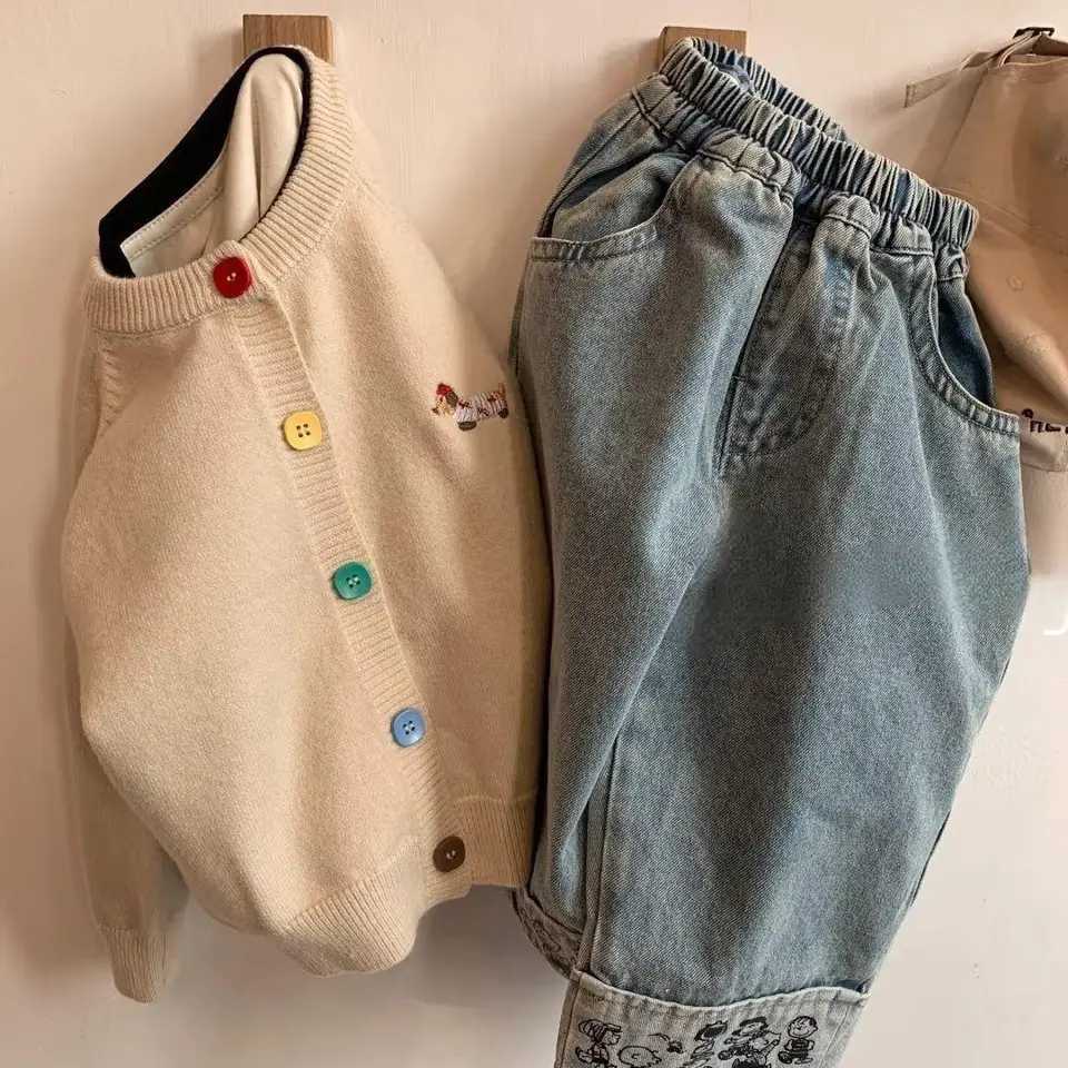 Spring Autumn Baby Boy Wide Jeans Korean Casual Cartoon Outwear Children Boy Denim Pants Loose Elastic Waist Kid Boys TrousersT251017