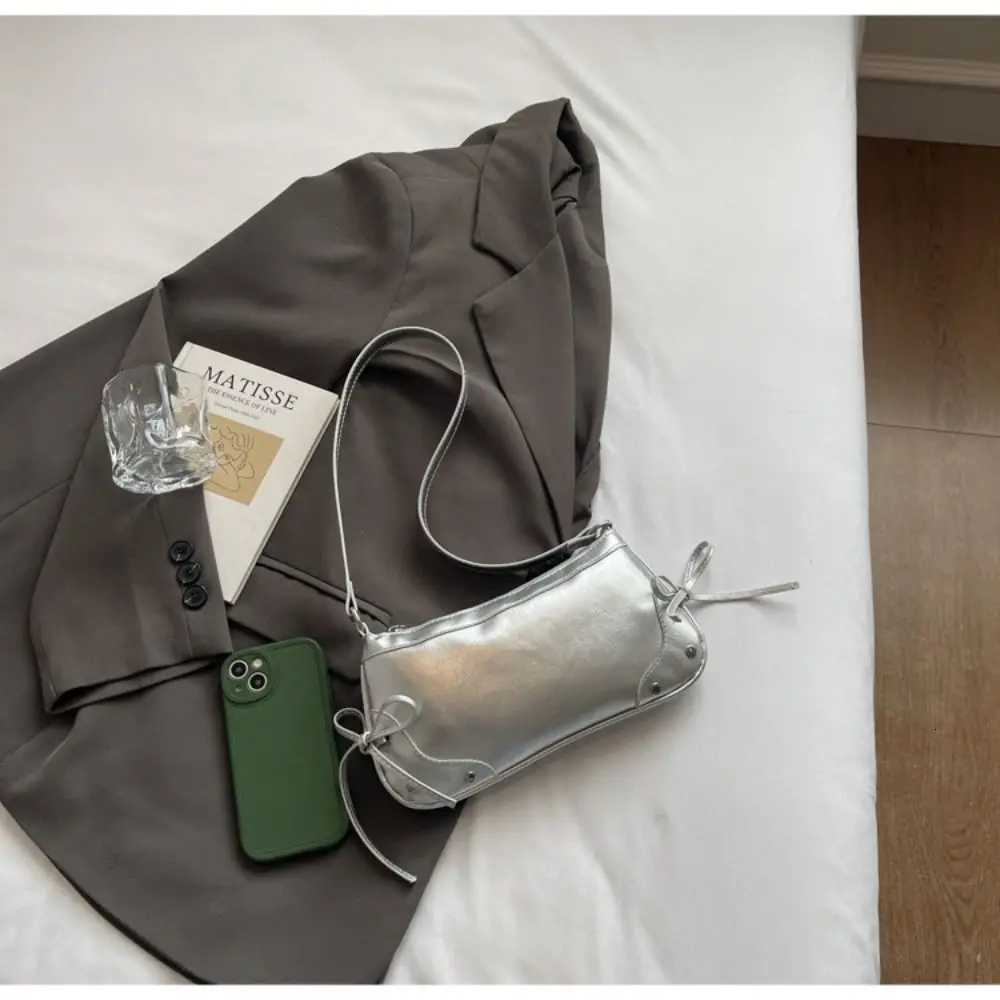 Cute Solid Color Shoder Bag Designer Bow Tie Armpit Bag PU Leather Y2K Wen Handbag Ladies1 D251017