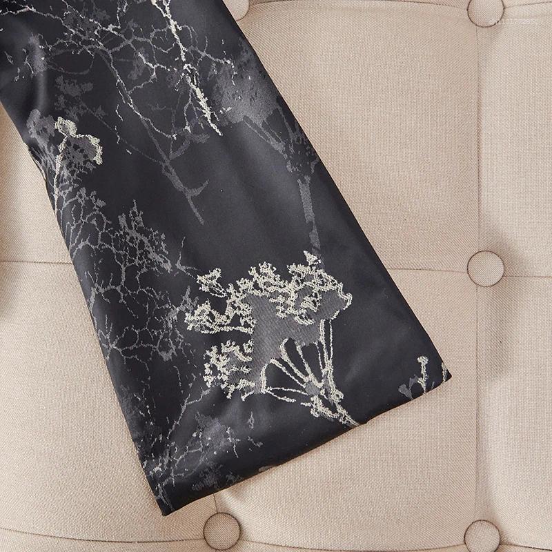 Women's Jackets Vintage Chinese Style Jacket Jacquard Acetate V-Neck Lace-up Top Celebrity Party Autumn Fashion Chic Cardigan Black Coat