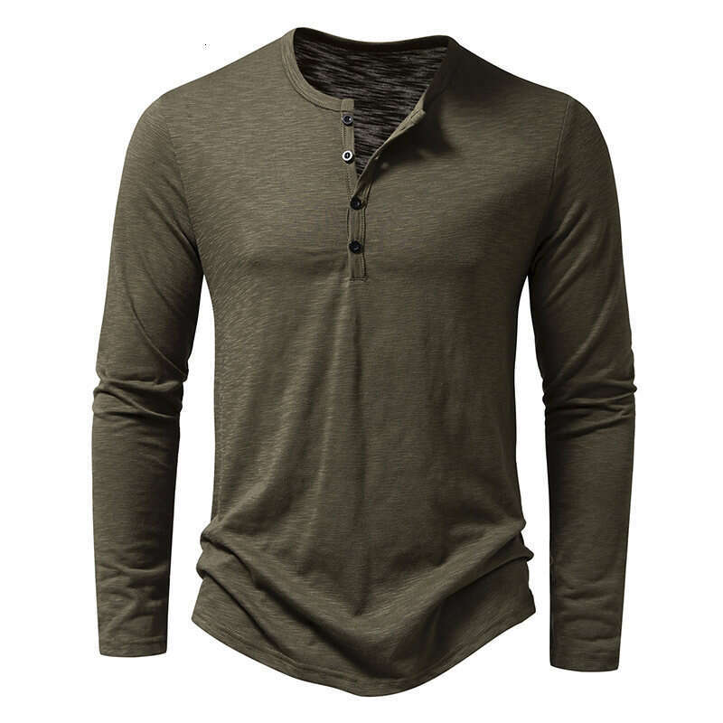 Men's Bamboo Cotton Henley Collar Polo Shirt Fashion Long Sleeve T-Shirt Men B5