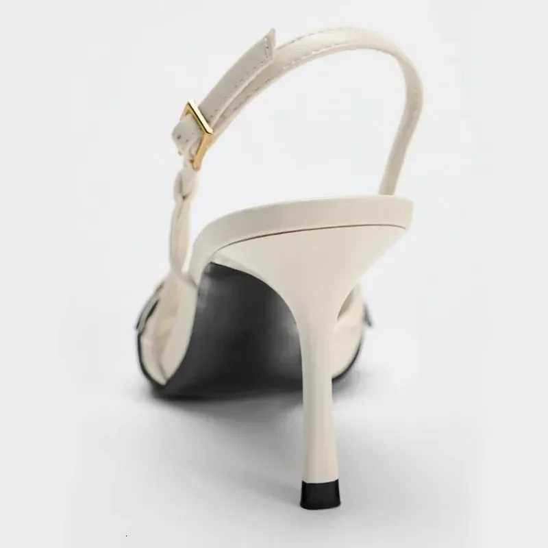 Original Designer High Heels Women Sexy Pointy Toe Cross Buckle Strap Decoration Heeled Sandals Summer Slingbacks White Pumps Z251015