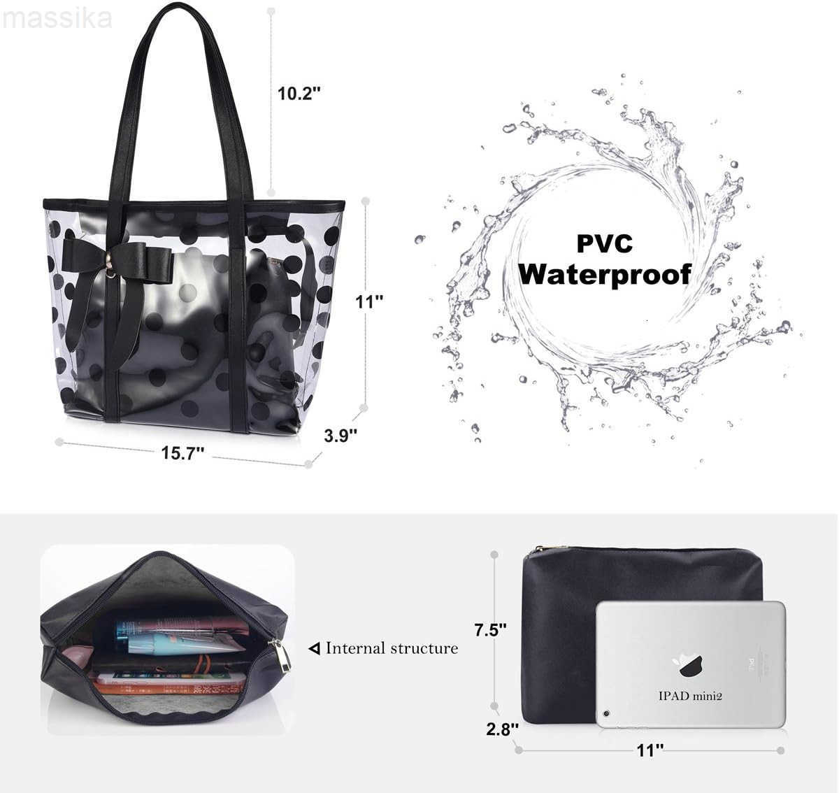 Womens Clear Tote Bags MultiUse Shoulder bag Handbag Beach bag Shopping Bag M251017