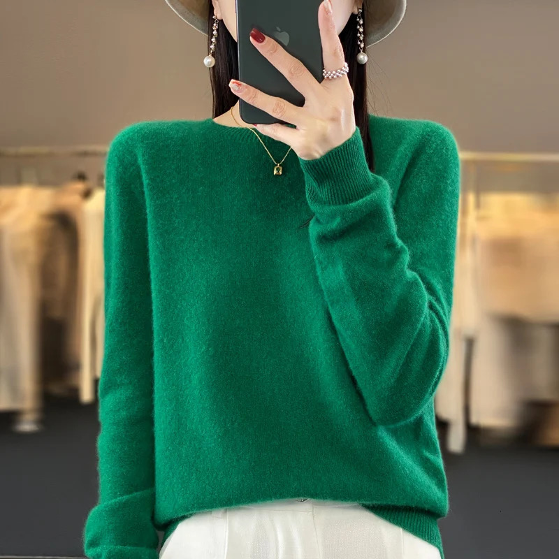Fashion 100 Merino Wool Sweater Cashmere Pullover ONeck Long Sleeve Women Knitwear Autumn Winter Clothing Y2K Tops O Ling 251013