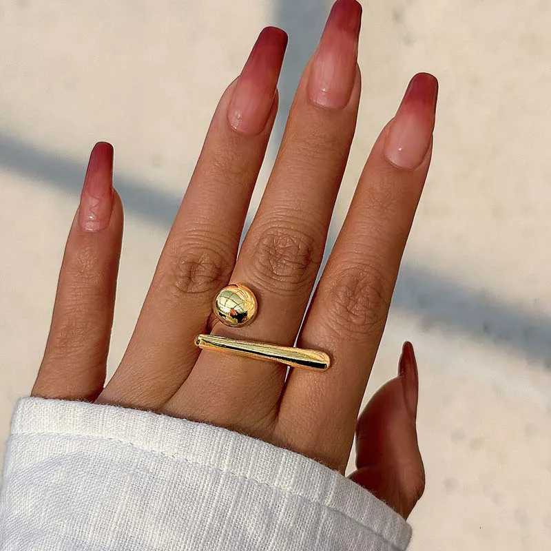 Creative Irregular Geometric Ball Open Ring for Women Men Punk Gold Color Line Adjustable Couple Finger Ring Jewelry Accessories Z251017