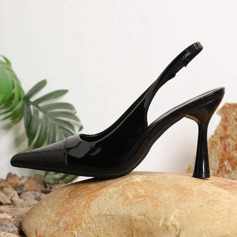 Summer Pointed Toe Shallow Back Strap Slide Sandals Women High Quality Patchwork High Heeled Sandals Banquet Party Dance Shoes Z251015