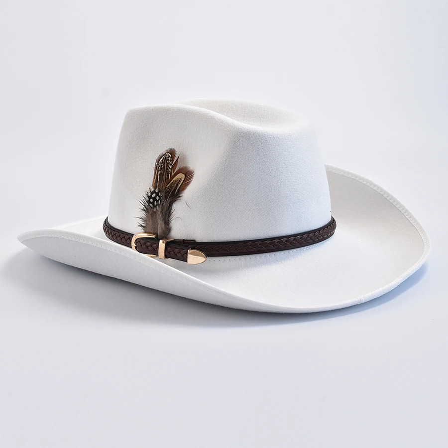 Men Women Western Style Felt Fedoras Hats Vintage Gentleman Cowgirl Jazz Hats Wide Brim Church Caps 251015