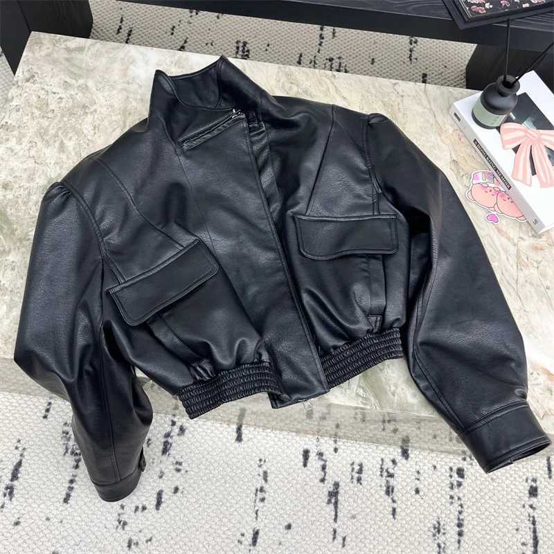 Sheepskin coat for women New asymmetrical slim fit womens jacket for autumn 2025 Artificial leather motorcycle womens coat y2kT251017
