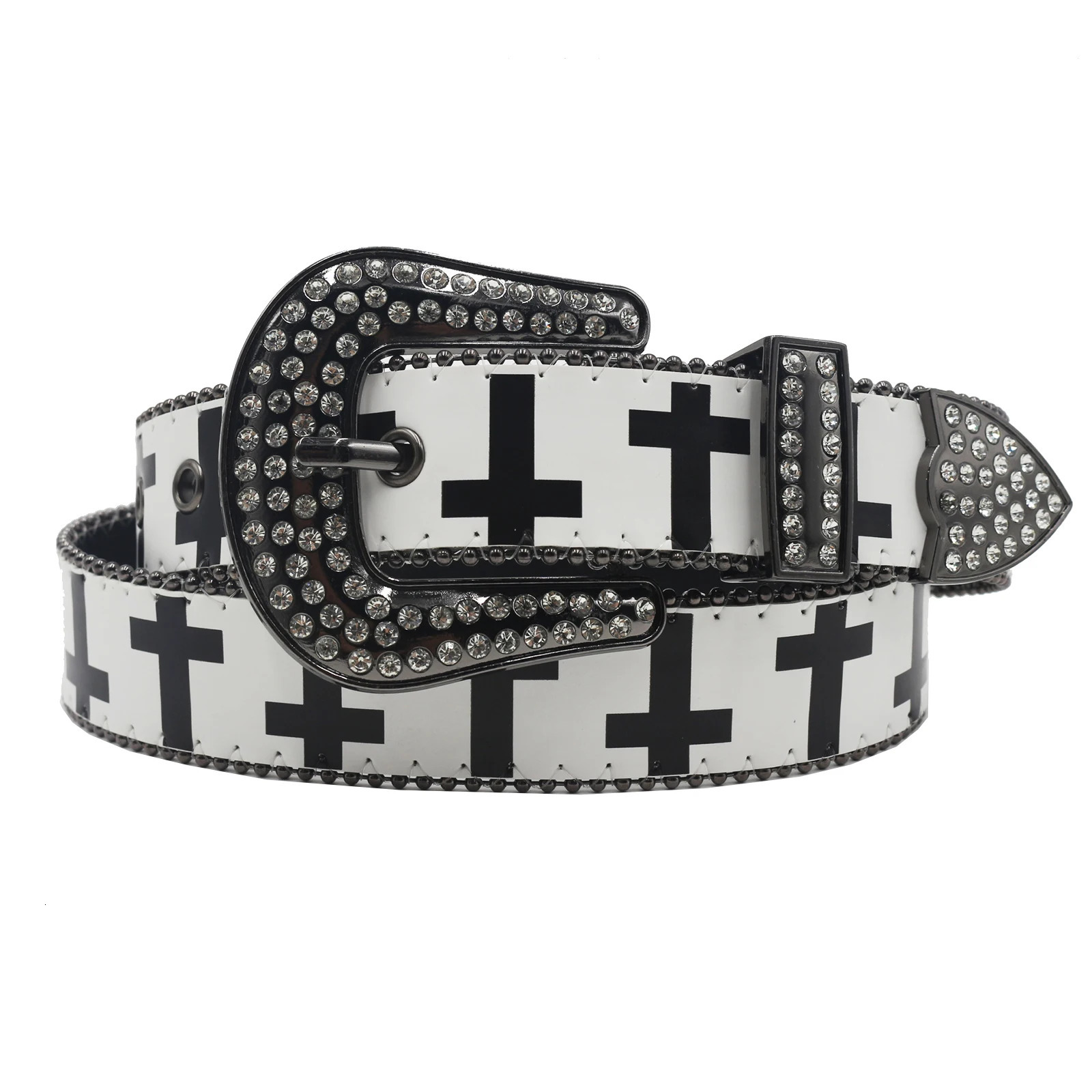 White T Rhinestone Belt Ladies Belt Diamond Soldier Belt Western Cowboy Y2K Fashion Belt Hip Hop Graffiti Style 251010