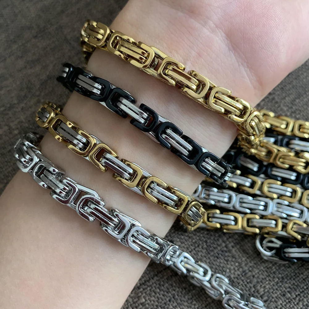 4MM 5MM 6MM 8MM Stainless Steel Byzantine Chains Necklaces Bracelets Set For Men Women Chain Jewelry Gifts Statement USENSET 251017
