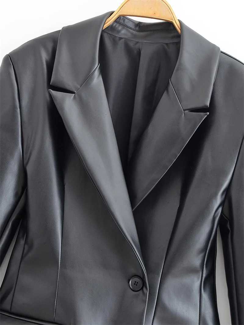 Womens Jacket 2025 Autumn New Style Black Long Sleeve Faux Leather Slim Fit Blazer Motorcycle Style StylishT251017