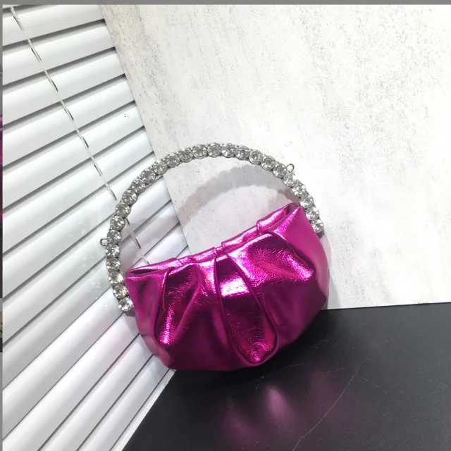 Lady BluePink Diamond Circular Evening Bag Women Fushia Round Handle Rhinestone Dinner Clutch Purse Ladies Half Moon Handbags Z251017