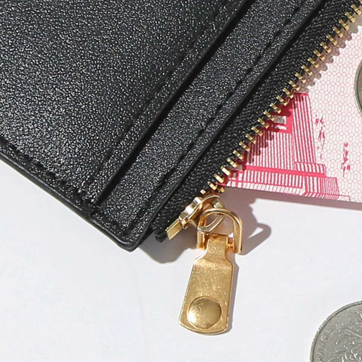 6Pocket Men Women ID Card Holder PU Zipper Small Coin Purse Credit Card Holder Solid Color Business Card Case Business Card CaseW251017