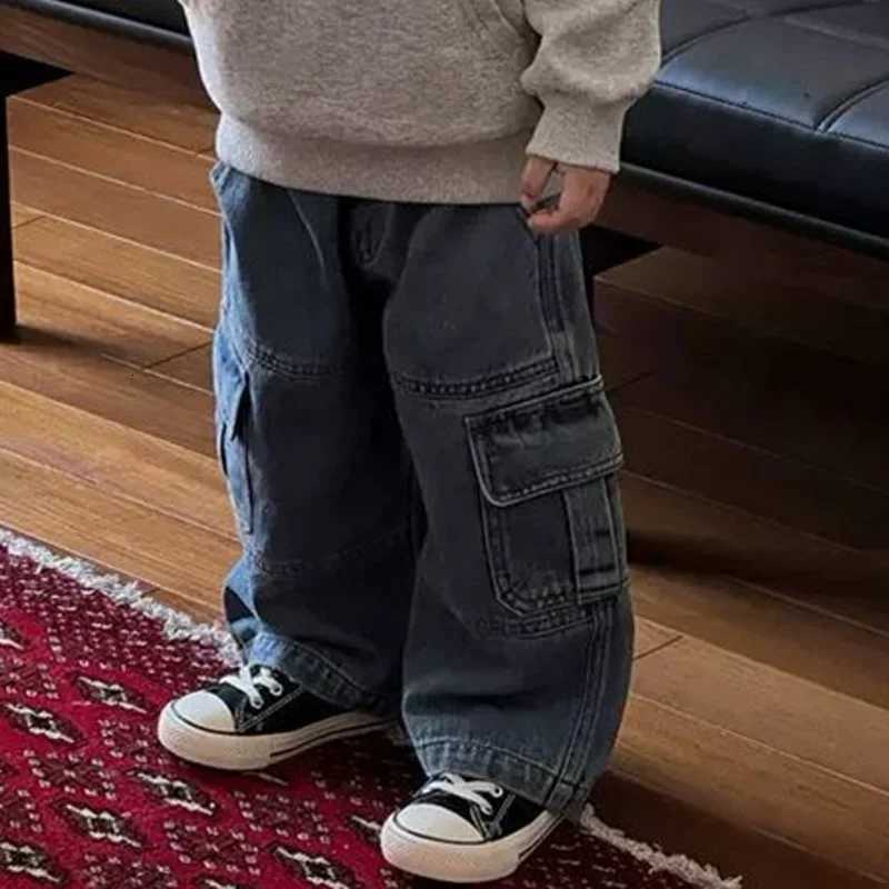 Boys Spring Cargo Jeans 2025 New Children Hundreds Loose Pants Small Kids Autumn Casual Straight Trousers Girls Fashion ClothesT251017