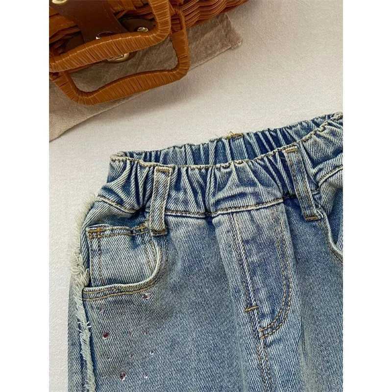 Girls Jeans Spring Wide Leg Pants Fashionable and Exquisite Rhinestone Sparkling Long Pants Fashionable Straight Leg PantsT251017