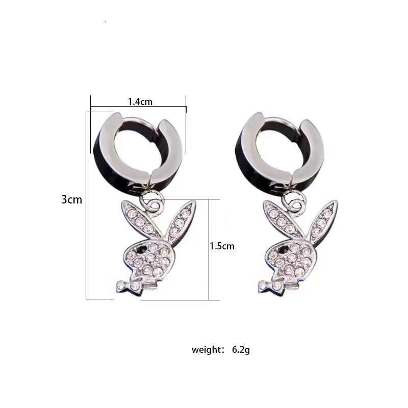 Sparkly Bunny Charm Hoop Earrings New Stainless Steel Rabbit Punk Style Necklace Hip-hop Bunny Earrings