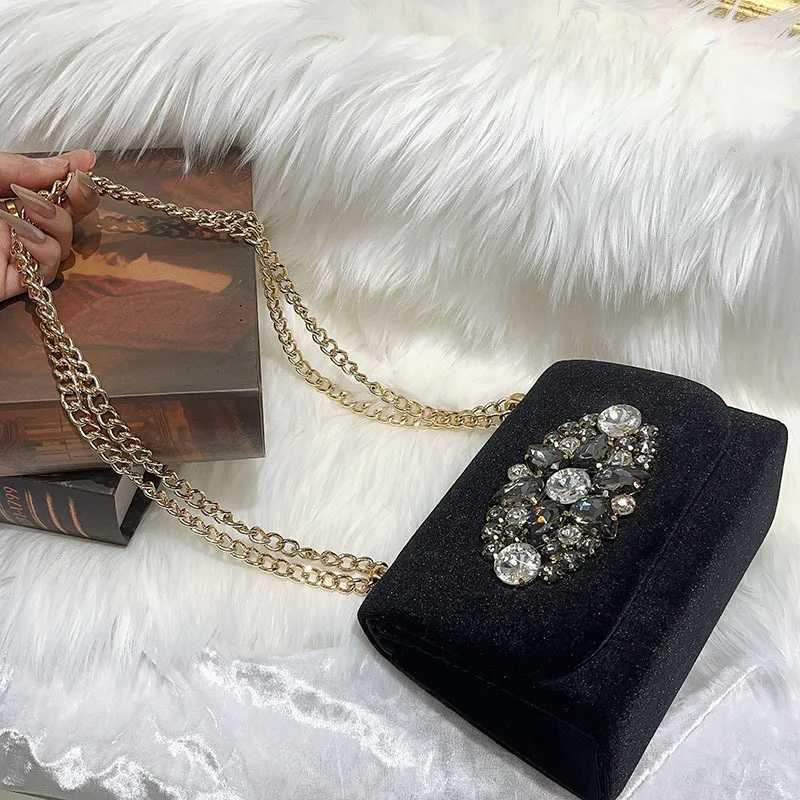 High Quality Luxury Velvet Handbag Glitter Rhinestones Diamond Evening Bag Clutch Purse For Wedding Party Shoulder Crossbody Bag Z251017