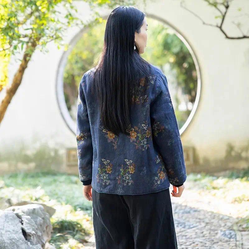 Women's Jackets Chinese Style Temperament Cotton Jacket Printed Design Tassel Button Fashion Retro Short Coat Top Z4281