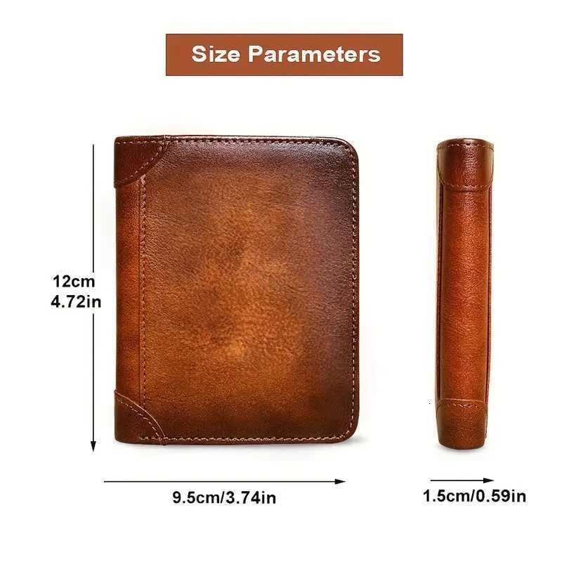 YATBEST Mens Genuine Leather Wallet Large Capacity RFID Anti theft Brush Three Fold Fashion Card Bag with Photo PositionW251017