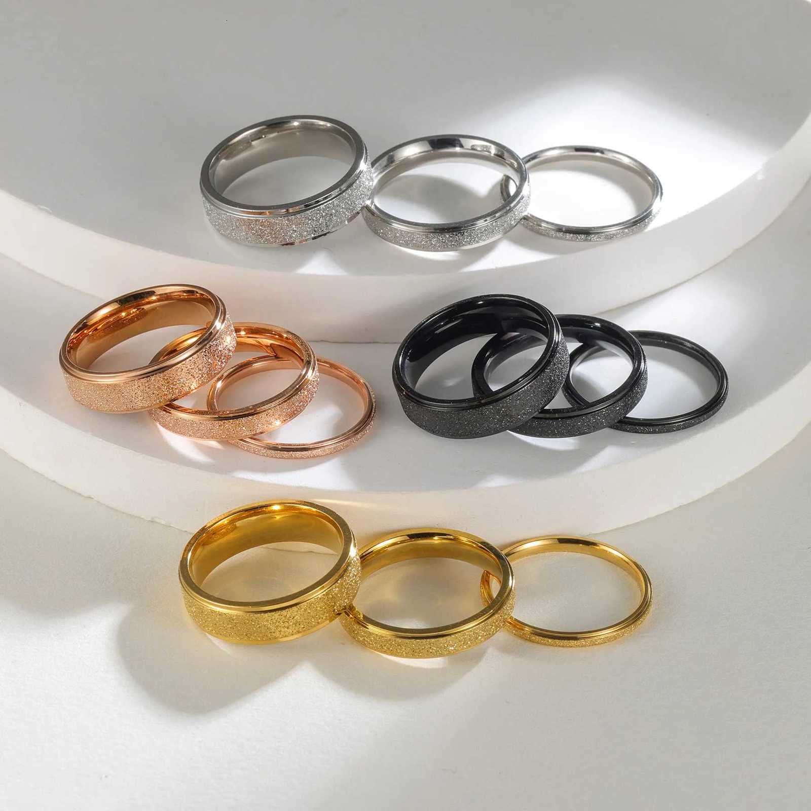 2mm 4mm 6mm Silver Rose Gold Color Frosted Finger Ring For Woman Man Wedding Jewelry Stainless Steel Couple RingW251017