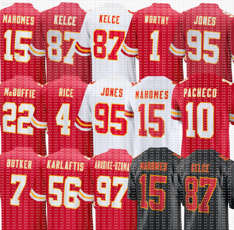 nfl Chiefs Jersey Derrick Thomas Patrick Mahomes Travis Kelce Isiah Pacheco Harrison Butker Chris Jones Rashee Rice George Karlaftis Xavier Worthy Trent McDuffie