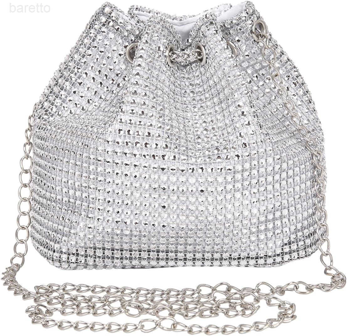 Womens Pearl Decor Drawstring Crossbody Bag Chain Mini Bucket Handbags Z251017
