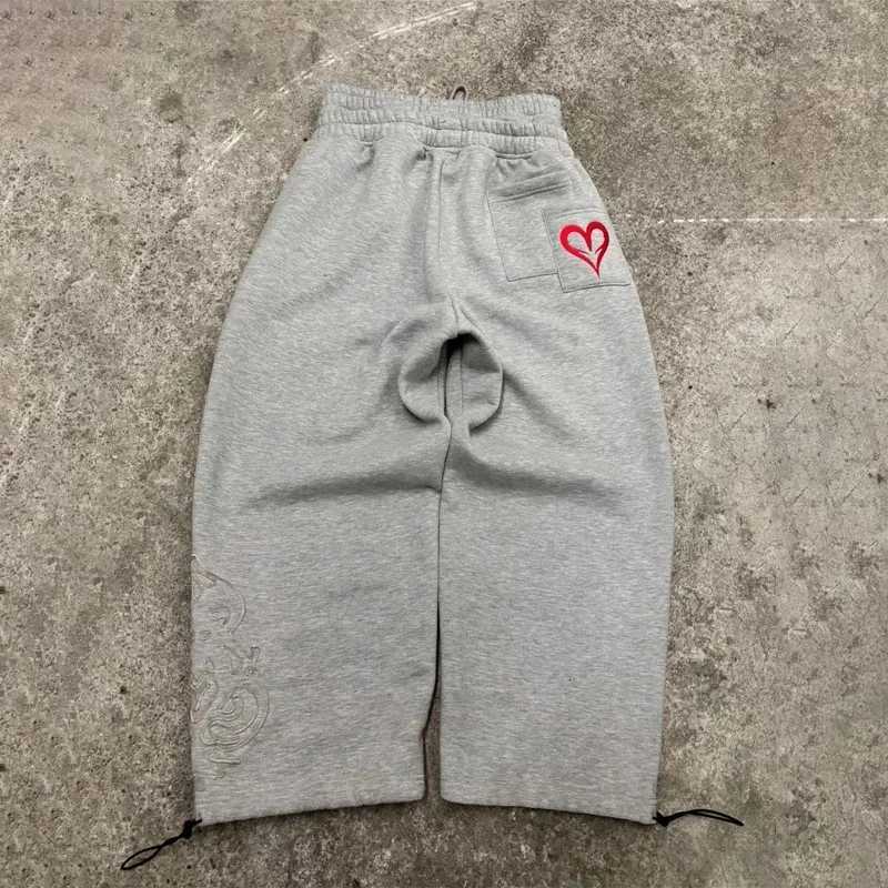 Y2K Double Waist Pants Grey Loose Poker Embroidered Streetwear Jogging Pants Men Women Gothic HipHop Sports Casual SweatpantsXJ251017