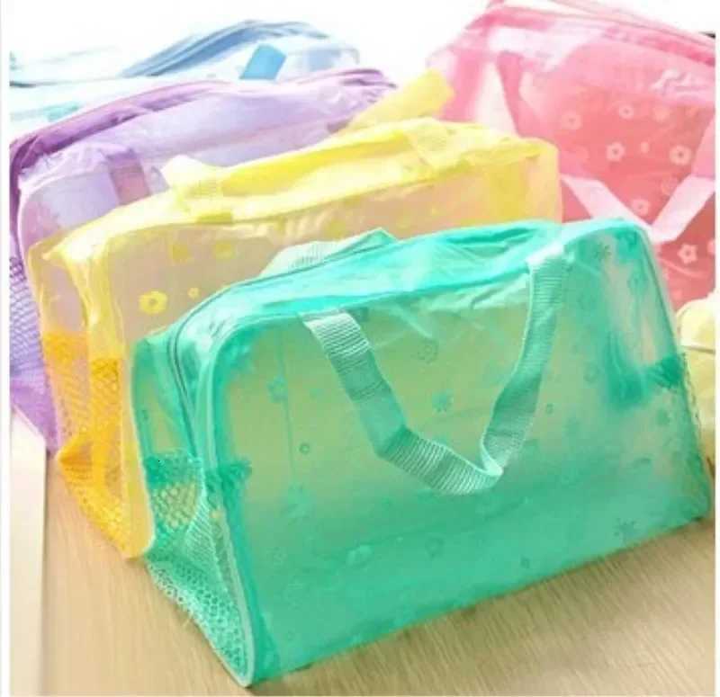 Waterproof PVC Cosmetic Storage Bag for Women Floral Transparent Wash Bag Creative Home Outing Compressed Shower Bag W251017