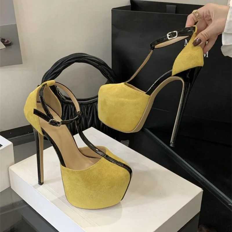 Highquality Faux Suede Highheel Sandals Women Fashion Tstrap Super High Heel Platform Sandal Sexy Nightclub Pole Dancing Shoe Z251015